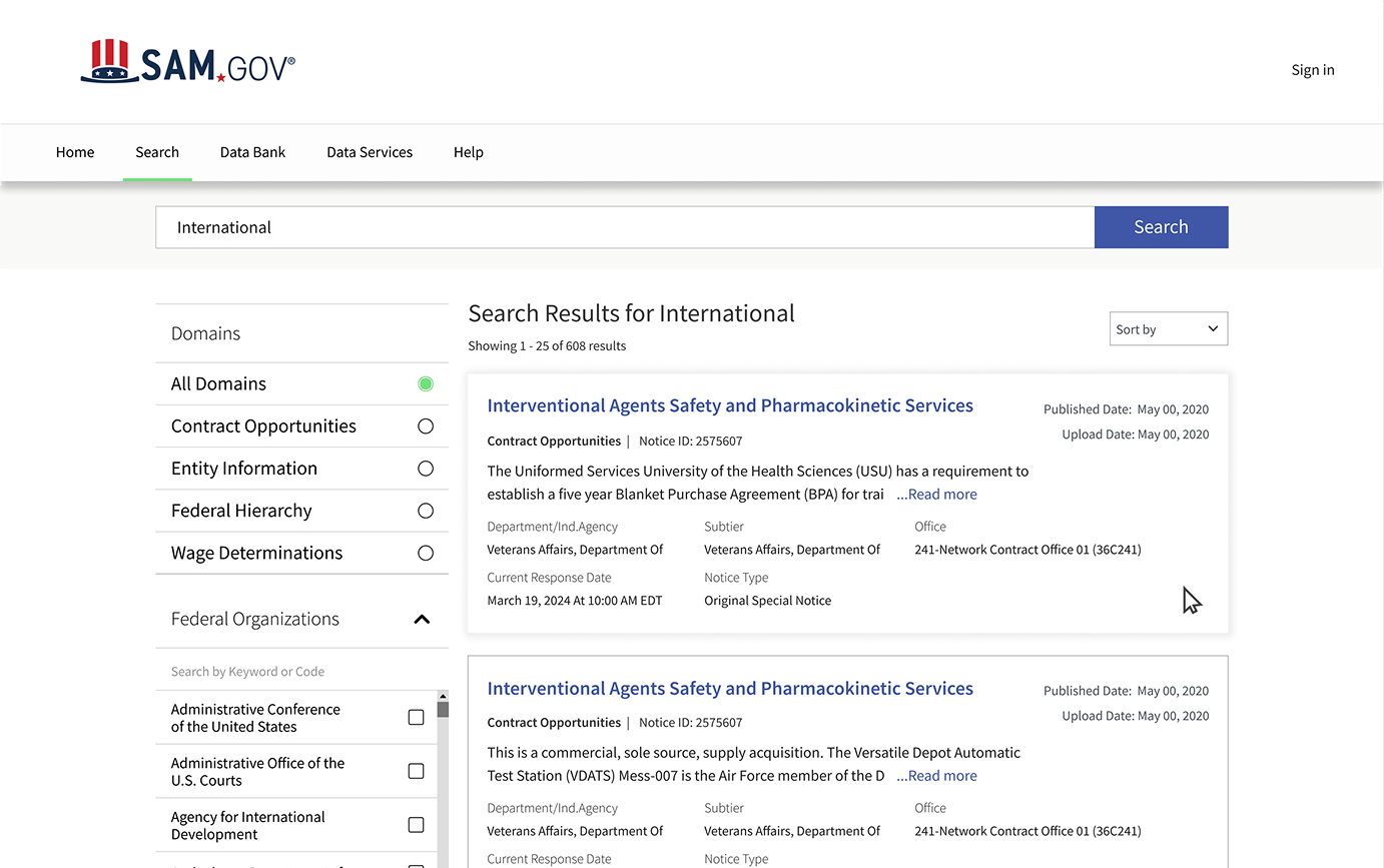 SAM.gov redesigned search